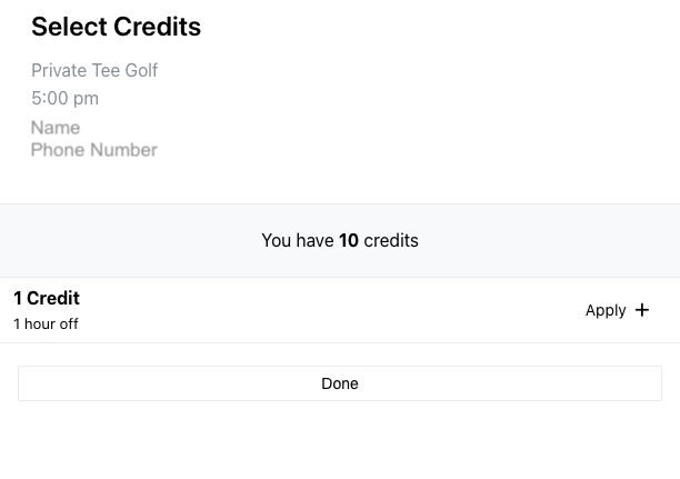 Select Credits screen showing remaining credits and Apply button